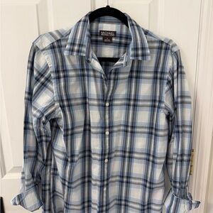 Michael Kors Men's White and Blue Checkered Shirt